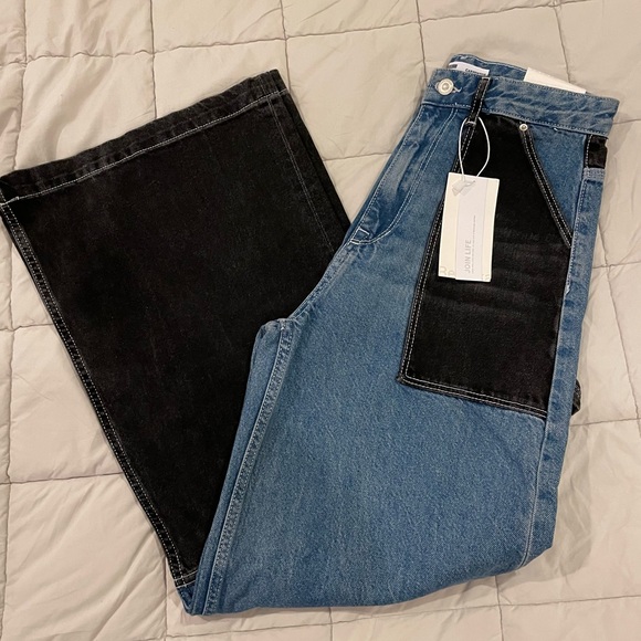 NWT ASOS Bershka Patchwork Wide Leg Jeans - Picture 3 of 16